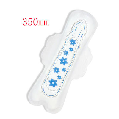 Un buen precio. Venta al por mayor Super Blanda Blanca Blue Chip Disposable 350mm Pad sanitario para mujer en línea